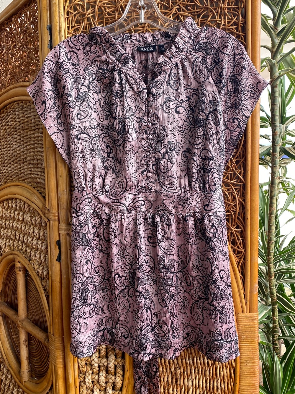 Apt. 9 Lavender and Black Paisley Tie-Neck Blouse